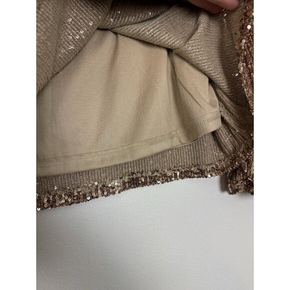 Cable & Gauge Gold Sequined Keyhole Neck Long Sleeve Lined Top Size Medium - Picture 3 of 6